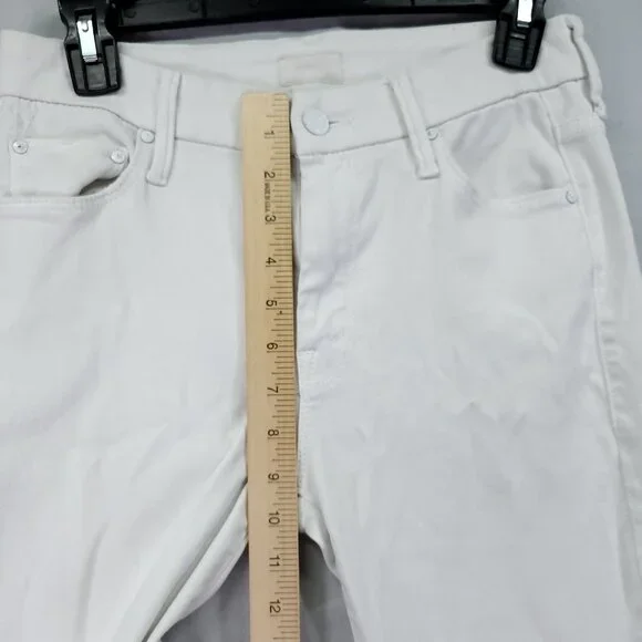 Mother Jeans Women’s 27 Mid Waisted Looker Ankle Fray Glass Slipper White